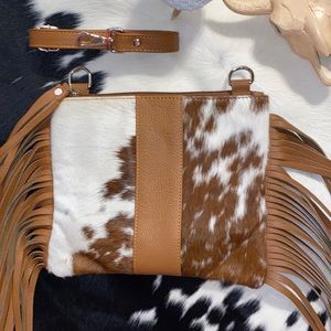 100% Real Cowhide Leather Crossbody Purse Handbag Hair On